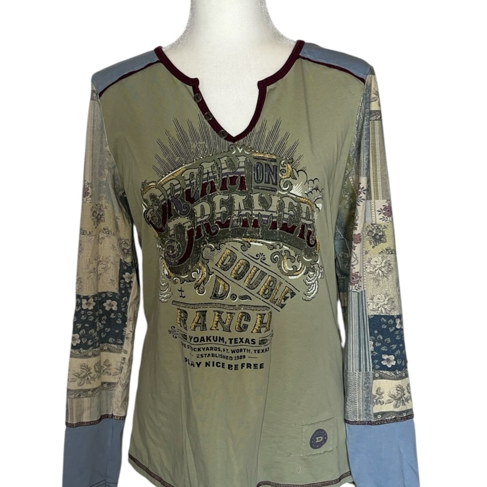 Double D Ranch Cream and Burgundy Top